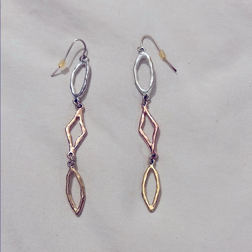 Silver, Gold, & Rose Tone Geometric Dangle Earrings
